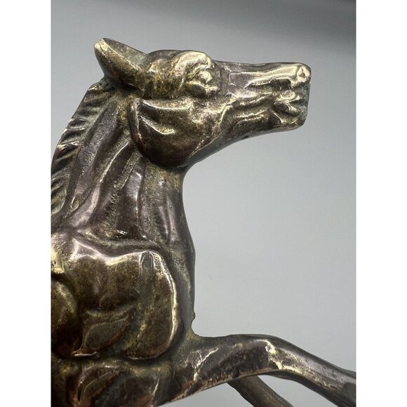 Brass Horse Statue Majestic Bare Back Stomping Figure 7” Free Standing Sculpture - Picture 2 of 12